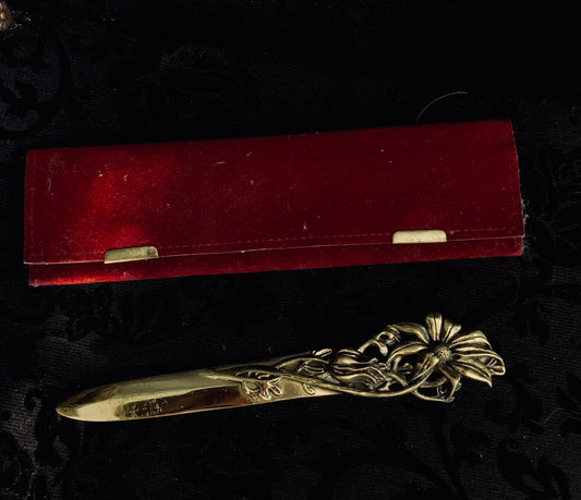 Australian-Made JJK Art Deco Brass Floral Letter Opener – Original Velvet Case