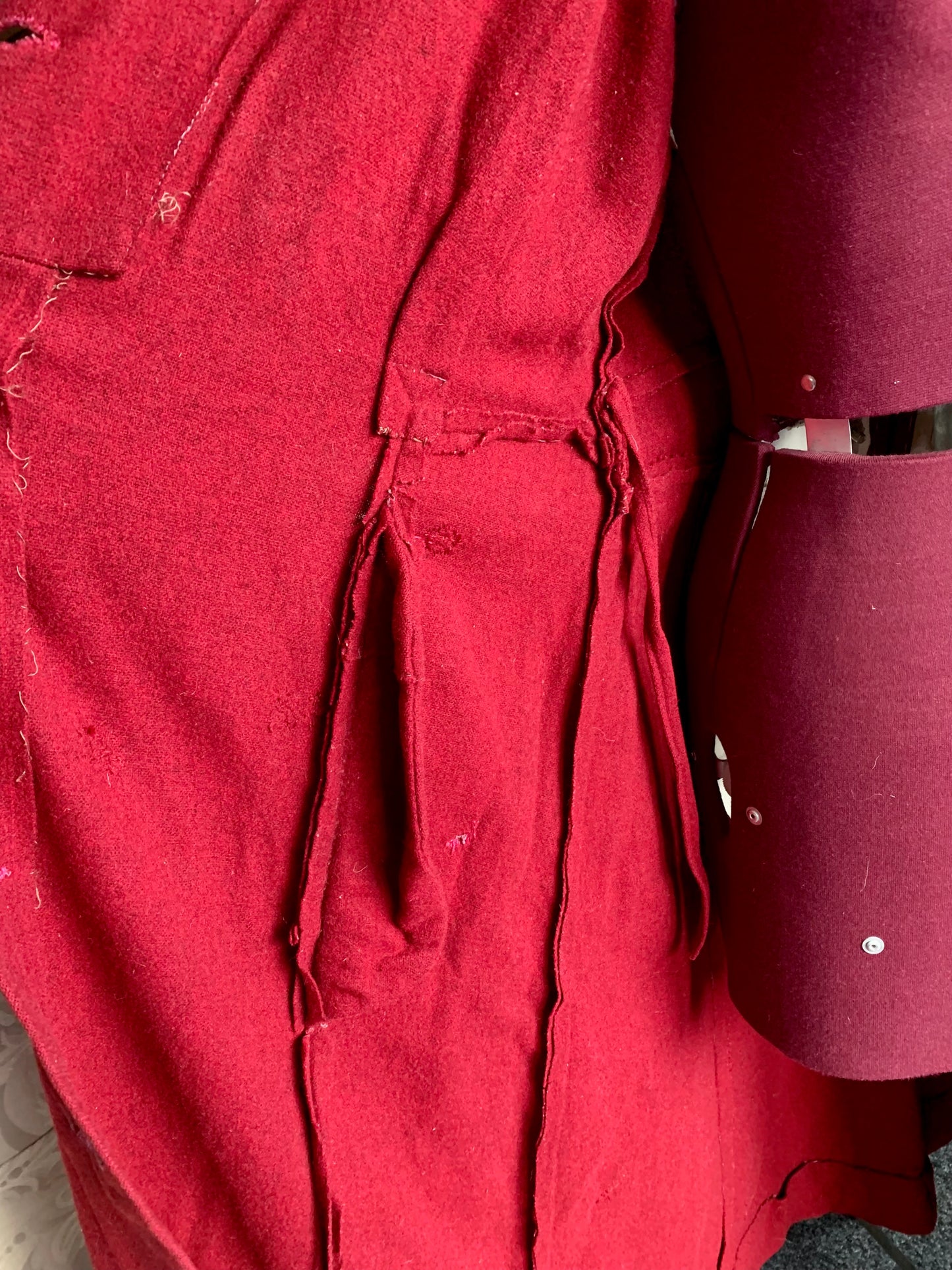 Rare Antique Handmade Wool Dress Coat – Deep Crimson – 1930s/1940s Vintage