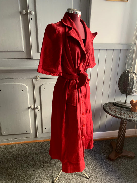 Rare Antique Handmade Wool Dress Coat – Deep Crimson – 1930s/1940s Vintage