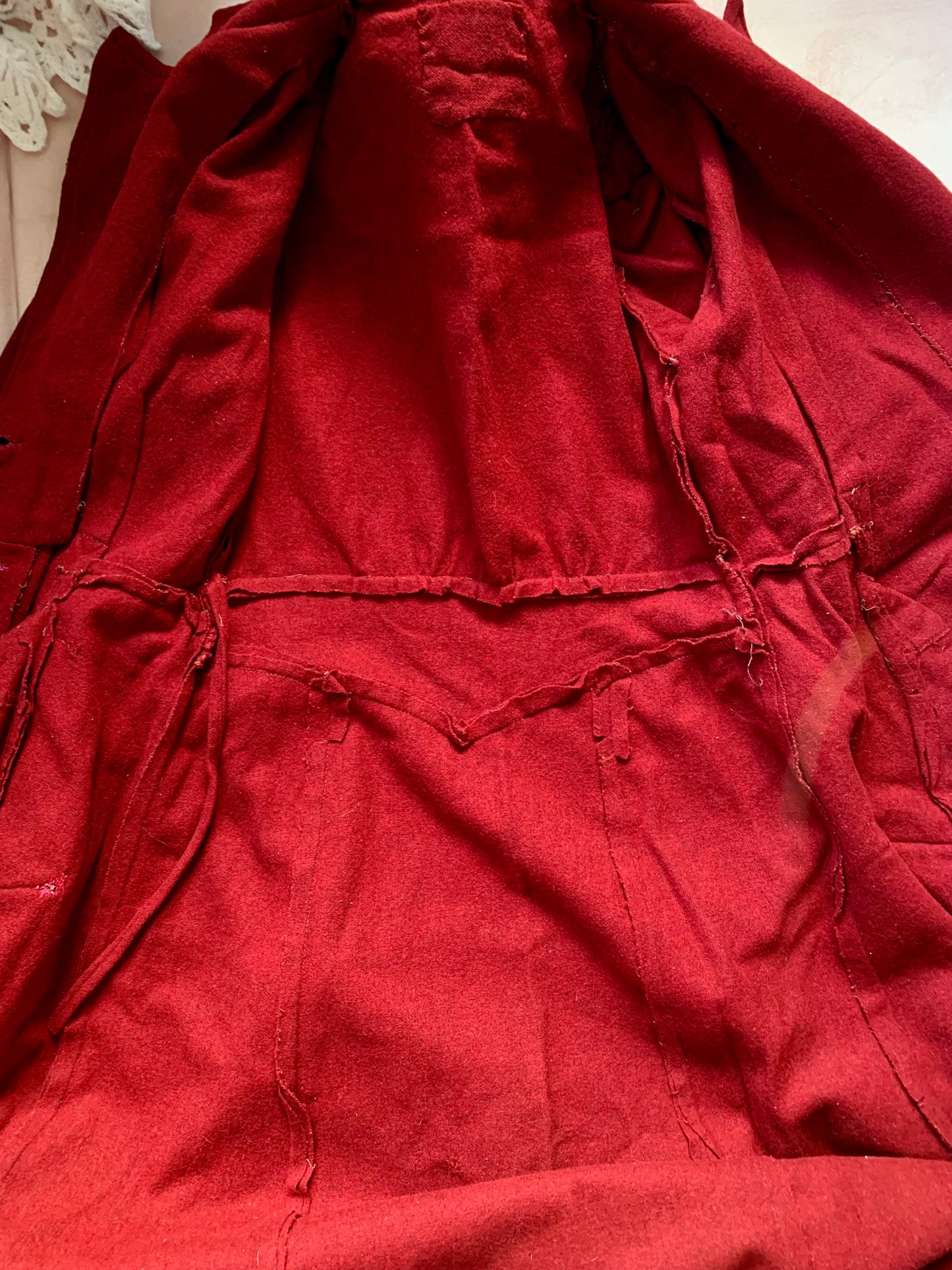 Rare Antique Handmade Wool Dress Coat – Deep Crimson – 1930s/1940s Vintage