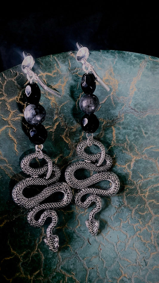 Serpent Larvikite earrings