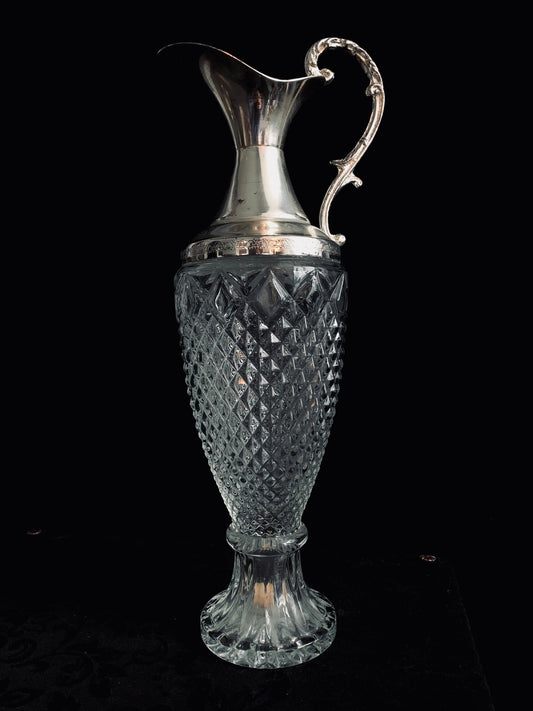 Vintage Cut Crystal & Silver Wine Decanter – Elegant Barware & Home Decor