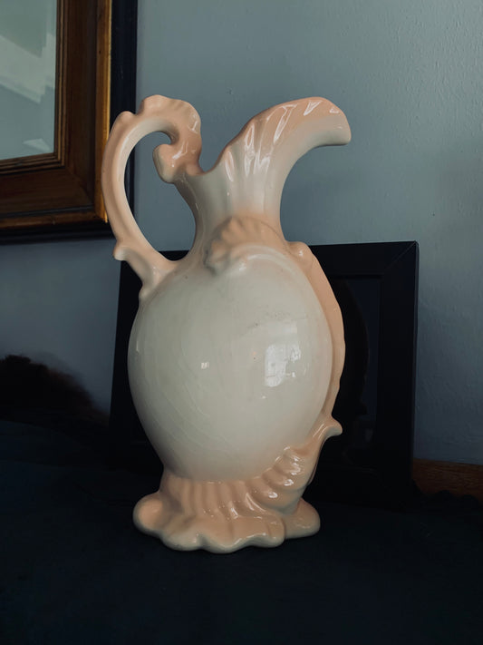 Vintage Floral Ceramic Jug – Pastel Peach & Cream with Rose Motif