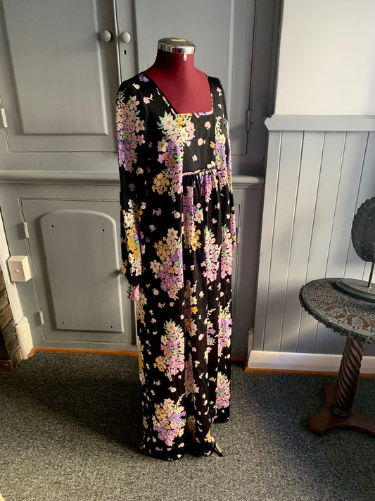 Vintage 70s Salamander Floral Maxi Dress - Nylon - Size 10