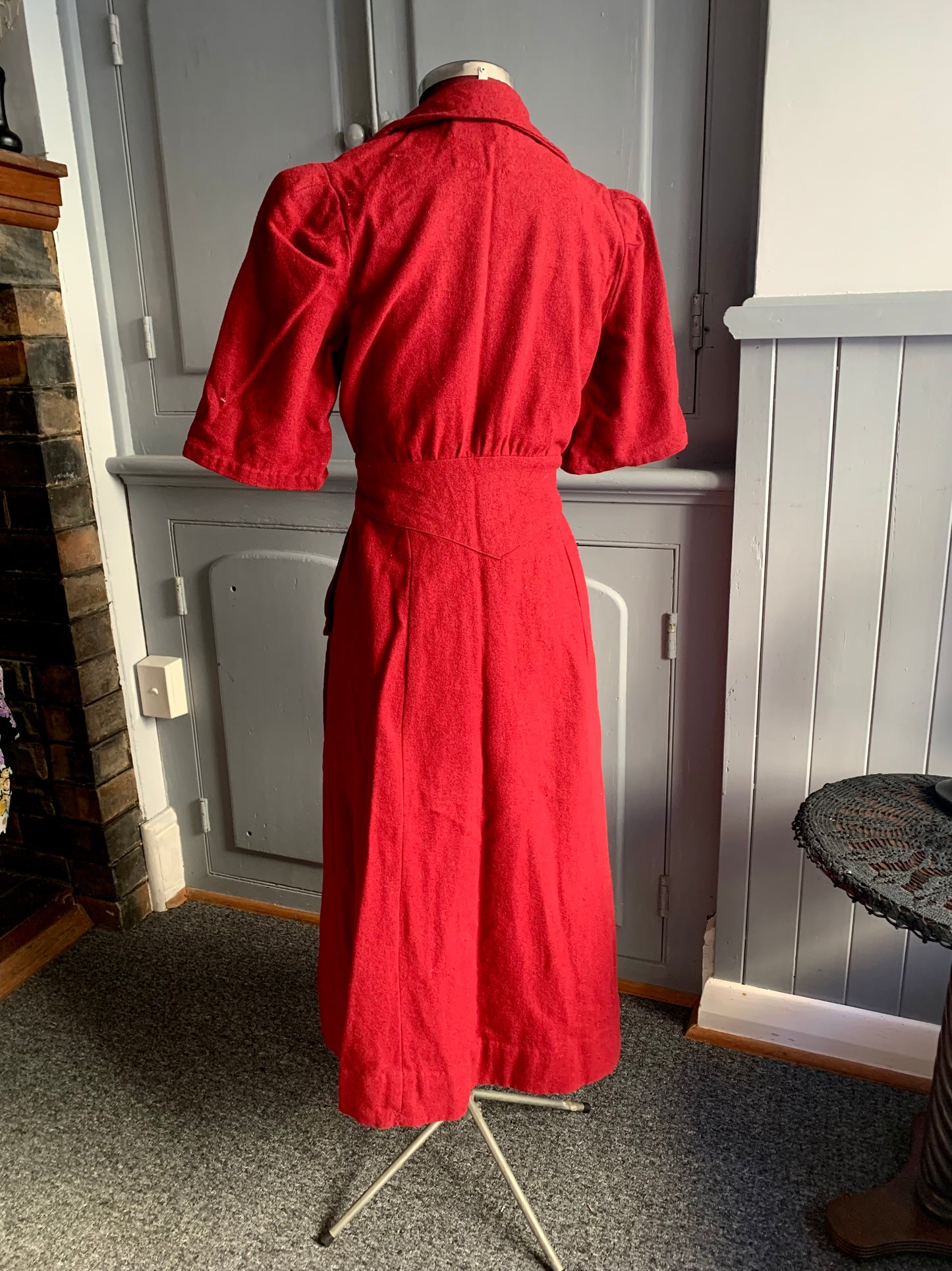 Rare Antique Handmade Wool Dress Coat – Deep Crimson – 1930s/1940s Vintage