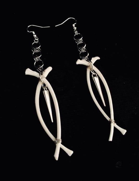 Rib bone & chainmail earrings