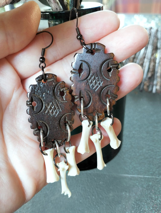 Fox Bone & Buffalo Horn Hand Carved Earrings