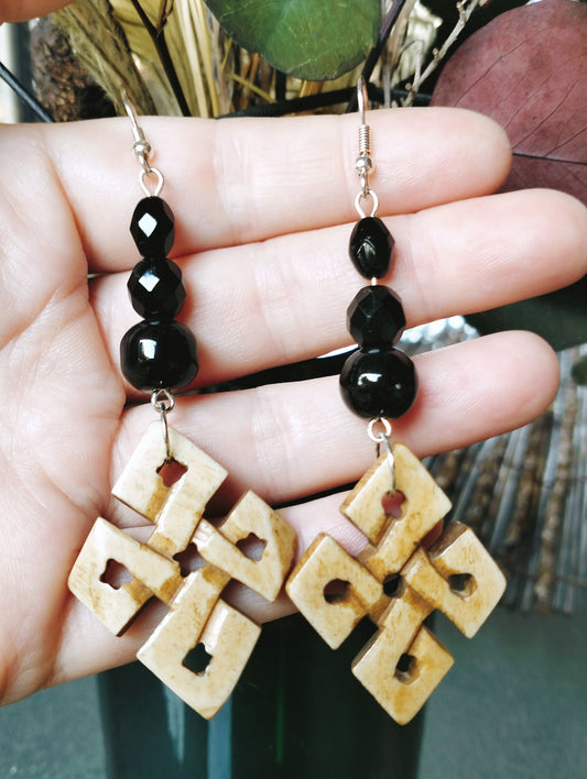 Buffalo Horn Celtic Knot Hand Carved Earrings