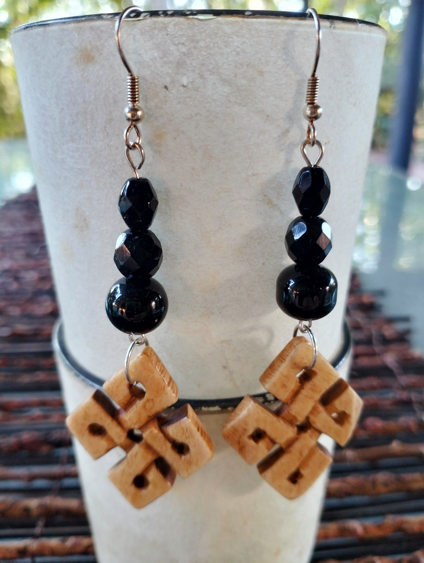 Buffalo Horn Celtic Knot Hand Carved Earrings