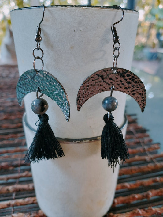 Hammered Silver Crescent Moon Earrings