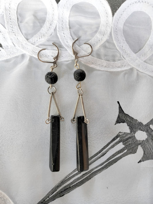 Tourmaline + Lava Bead Sterling Silver Earrings