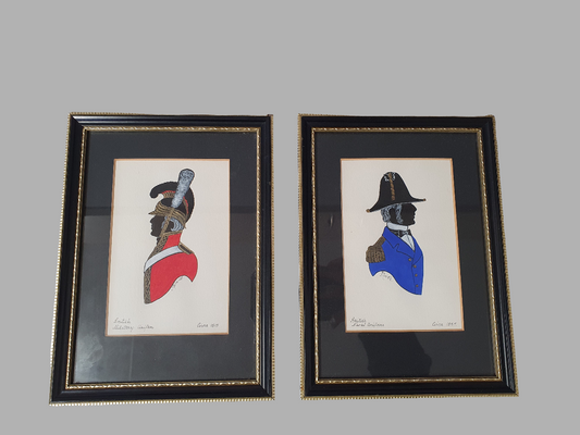 Pair of Original Hand-Painted Silhouettes – British Military & Naval Uniforms c.1815-1863 by Phyllis Arnold