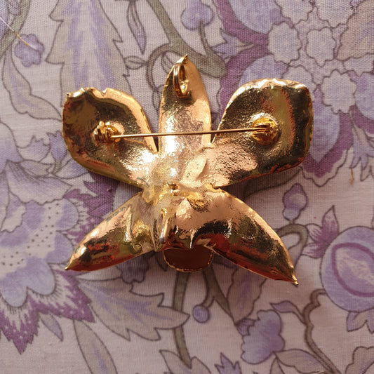 Real Preserved Orchid Flower Brooch / Necklace pendant – 6cm