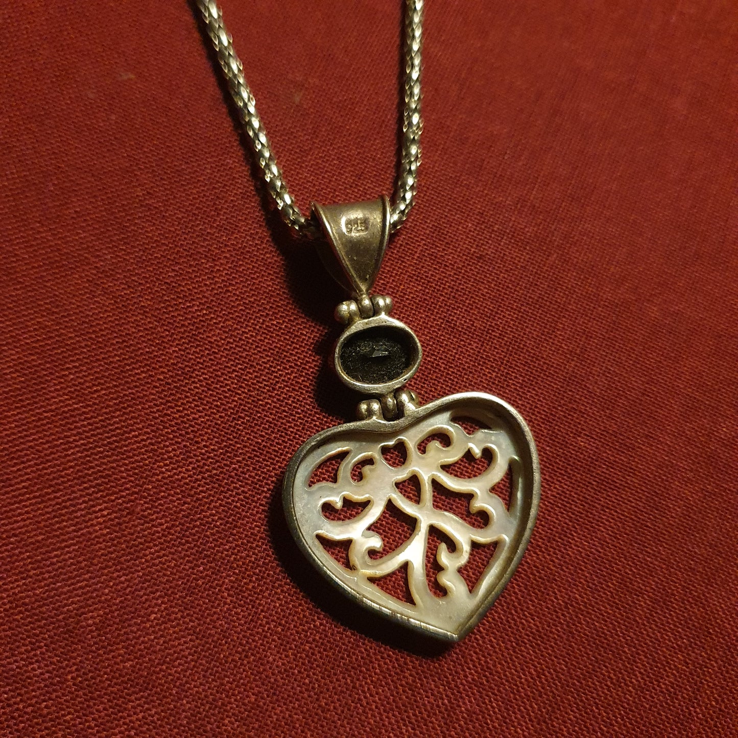 Sterling Silver Garnet & Mother of Pearl Heart Pendant