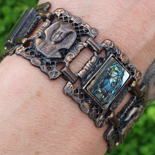 Vintage Egyptian Revival & Iridescent Shell Bracelet
