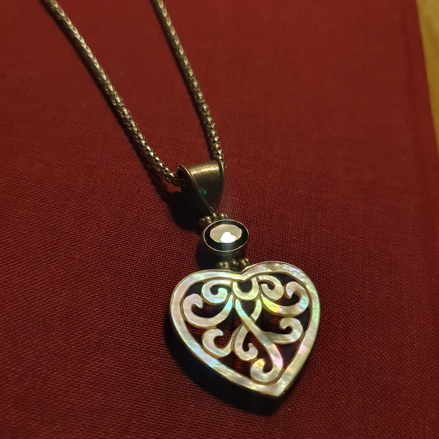 Sterling Silver Garnet & Mother of Pearl Heart Pendant
