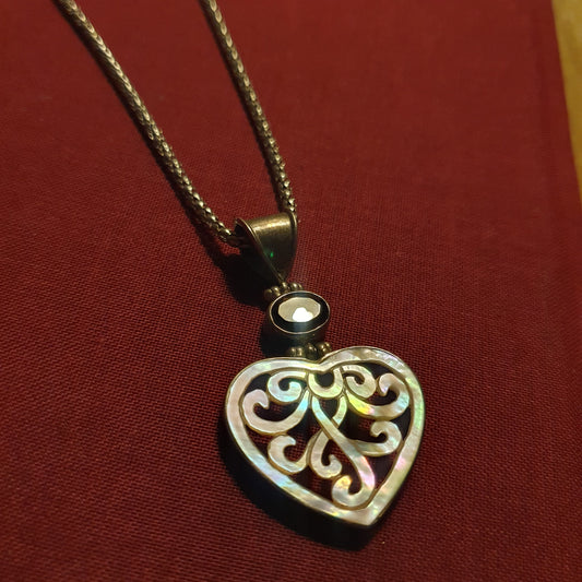 Sterling Silver Garnet & Mother of Pearl Heart Pendant