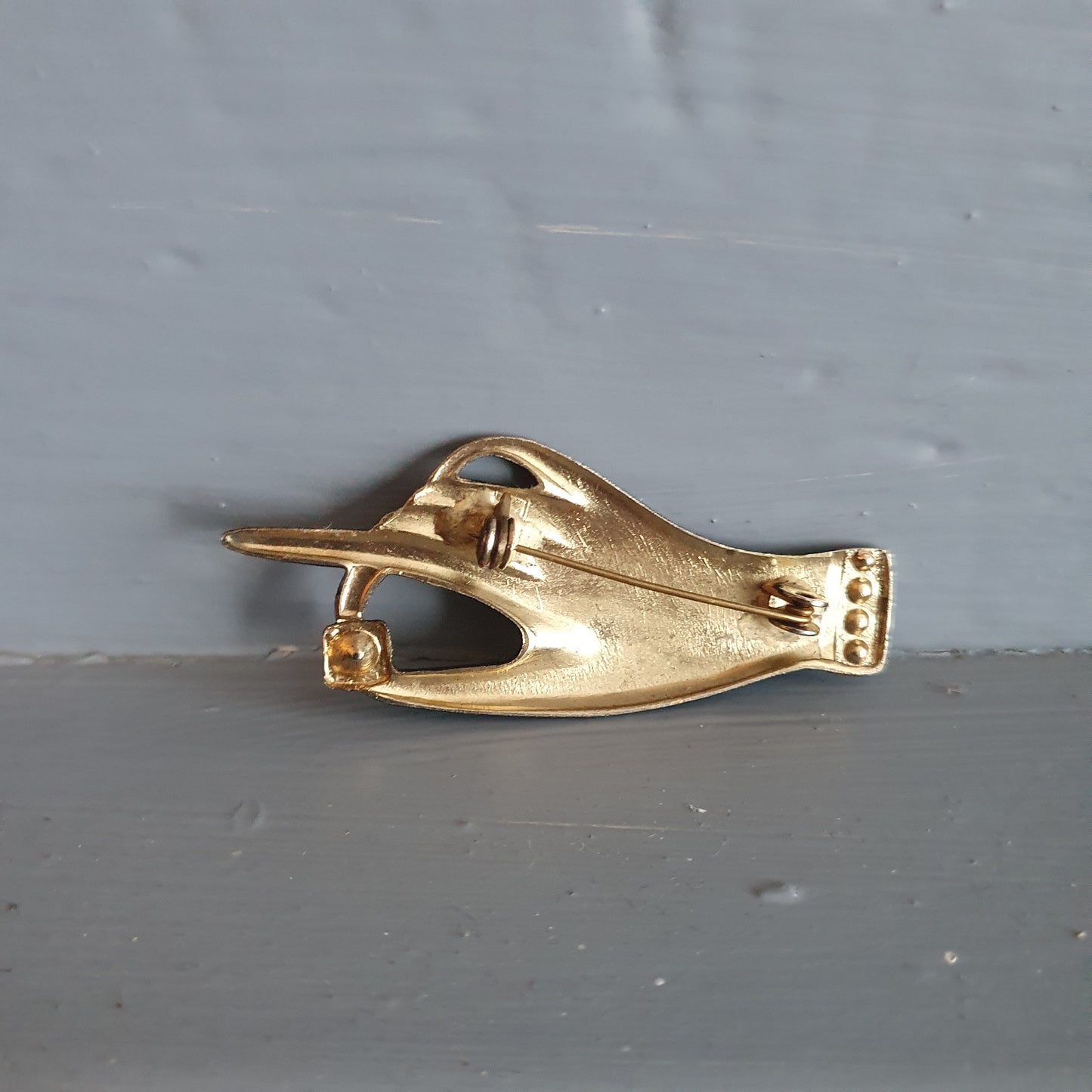 Vintage Hand Brooch Rhinestone Ring Victorian Revival Gothic Statement Pin