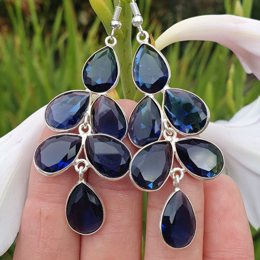 Sterling Silver & Synthetic Blue Topaz Chandelier Earrings