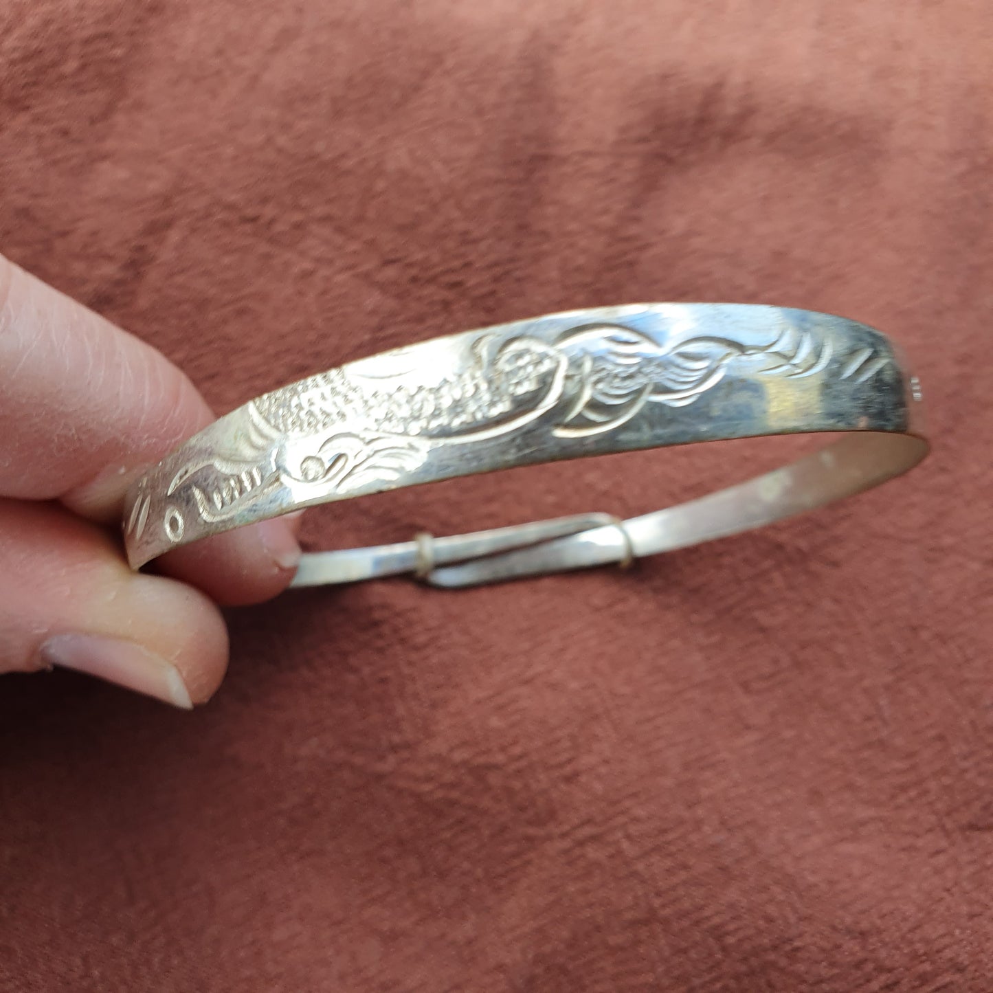 Vintage Sterling Silver Engraved Bird Bangle