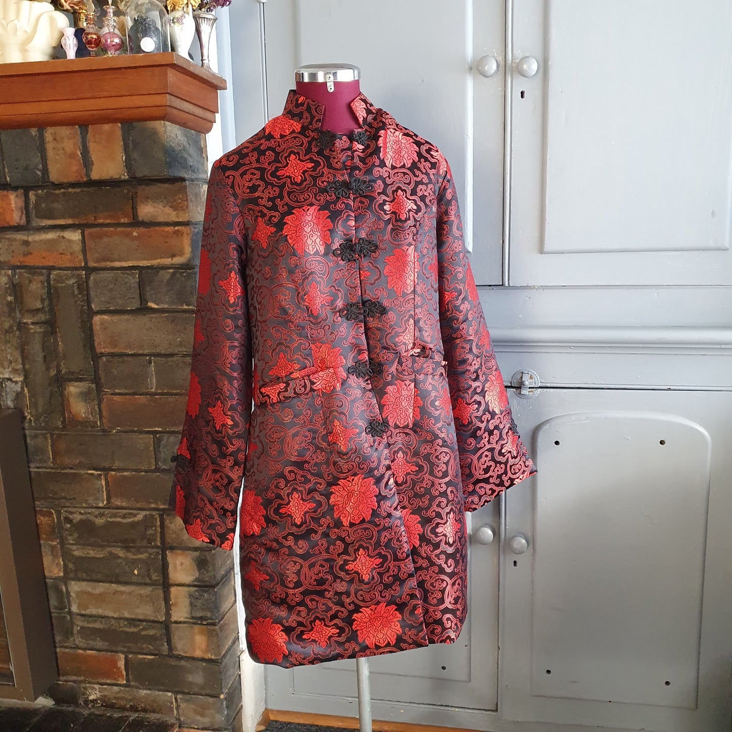 Red & Black Gothic Brocade Statement Jacket - size M