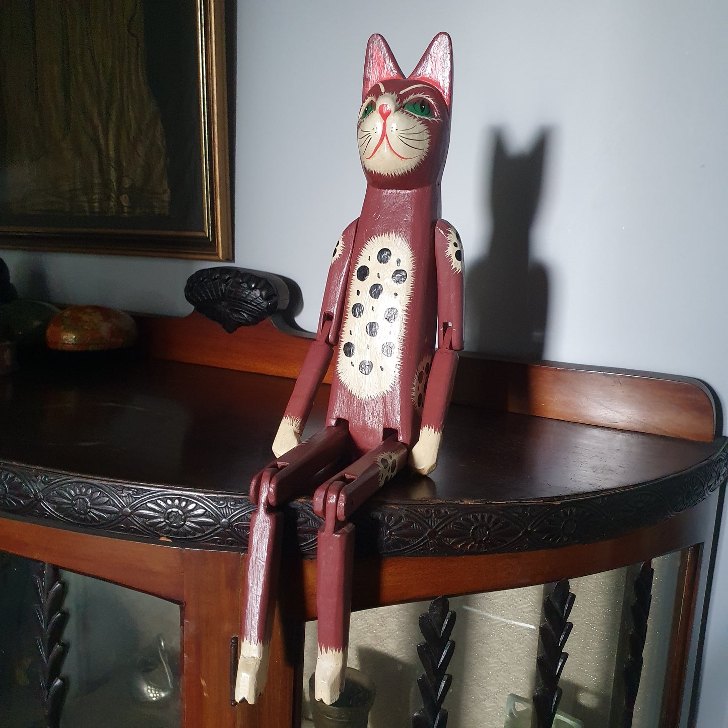 Large Hand Painted Wooden Articulated Cat