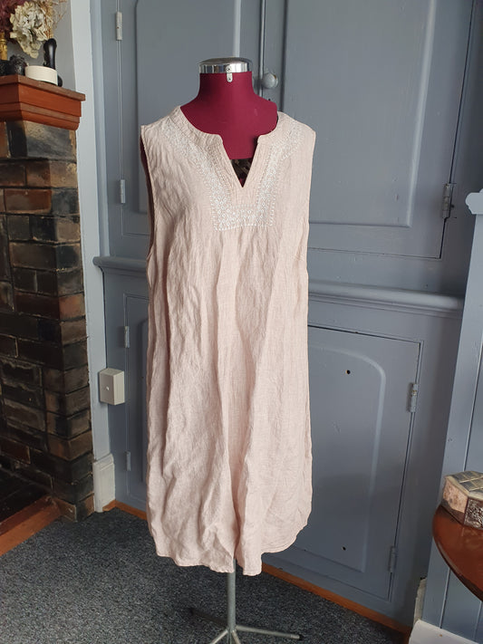 Linen-Blend Embroidered Tunic Dress – Natural Beige | Size AU 14–16