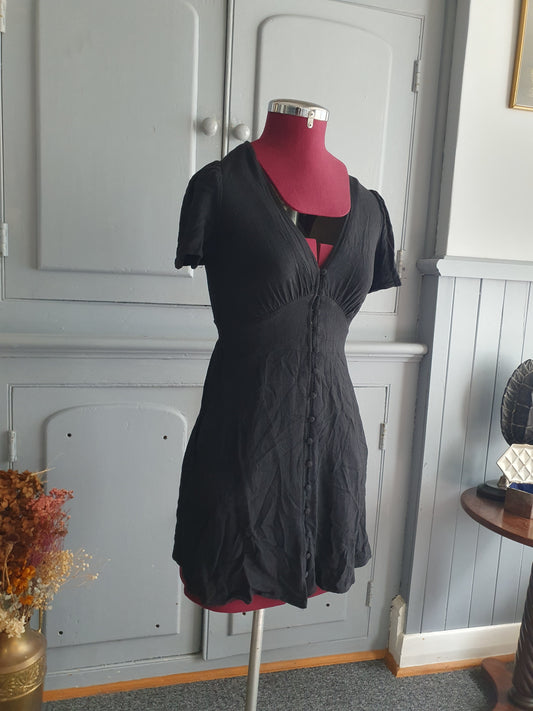 Black Linen Blend Button Front Mini Dress – AU 8