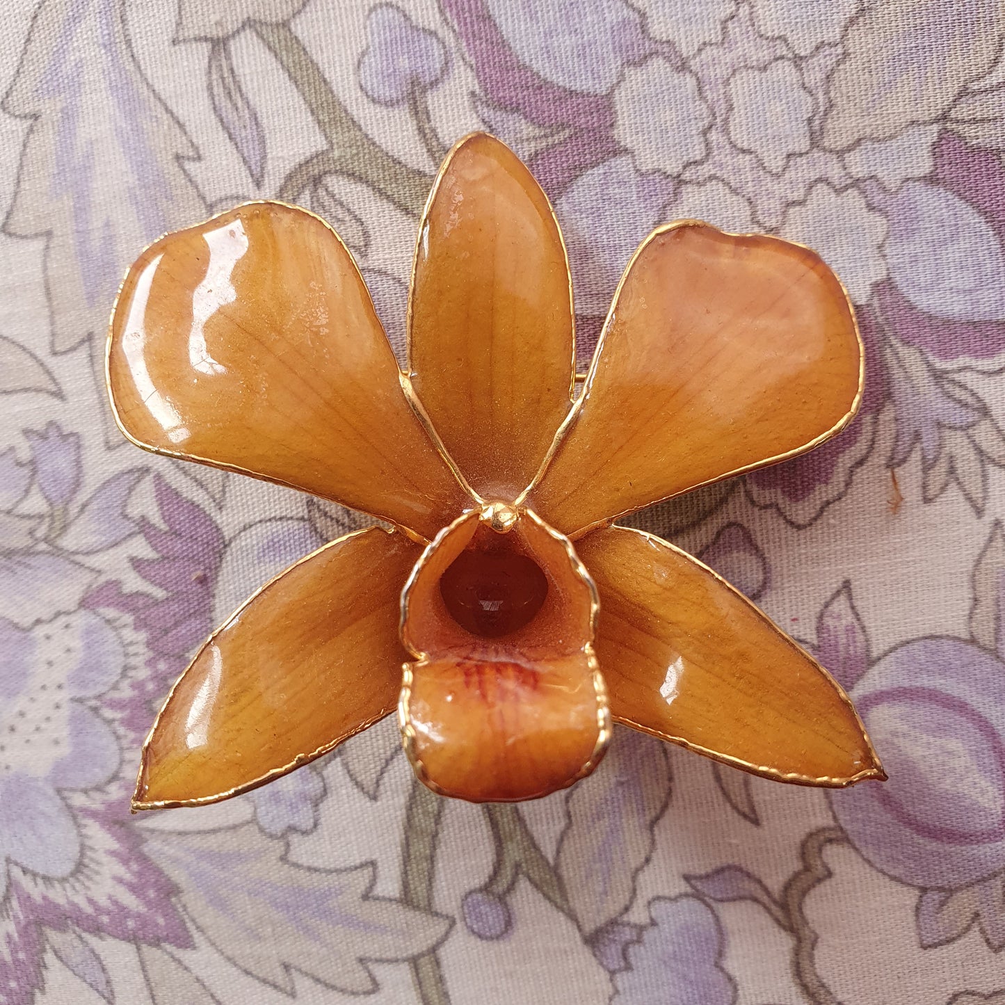 Real Preserved Orchid Flower Brooch / Necklace pendant – 6cm