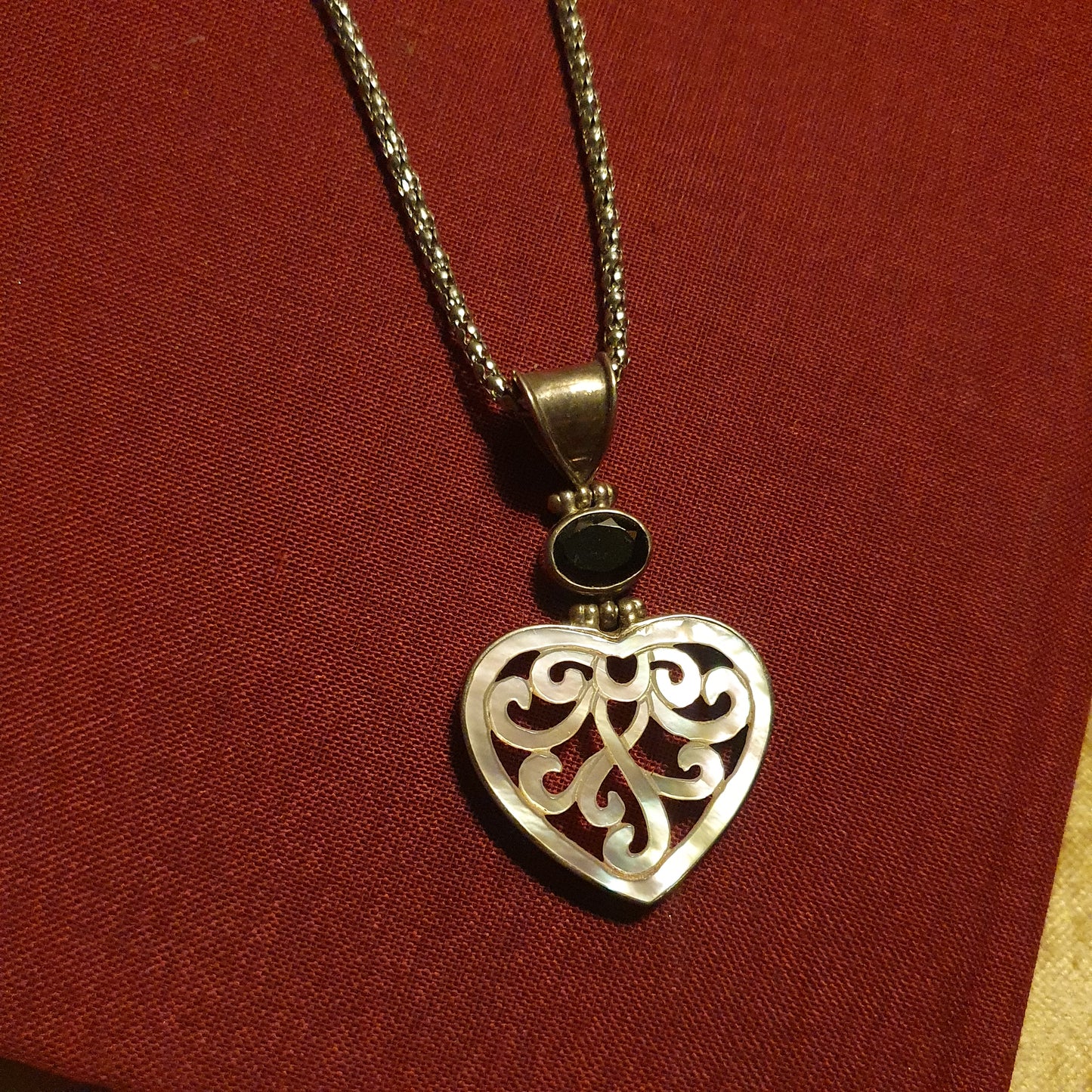 Sterling Silver Garnet & Mother of Pearl Heart Pendant
