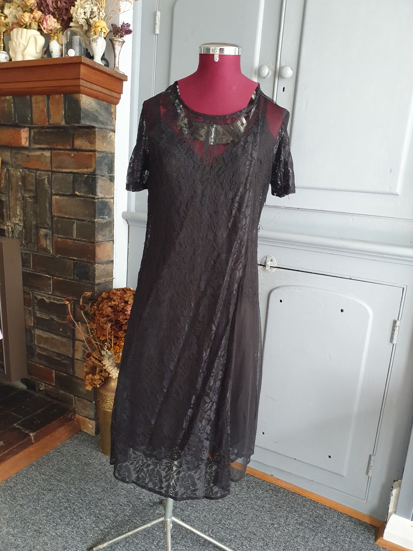 Y2K Black Lace Layered Dress – VENUS- Size M