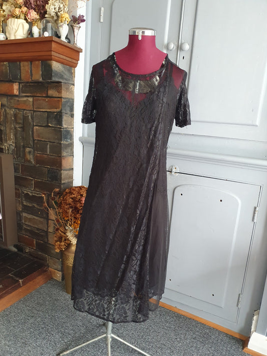 Y2K Black Lace Layered Dress – VENUS- Size M