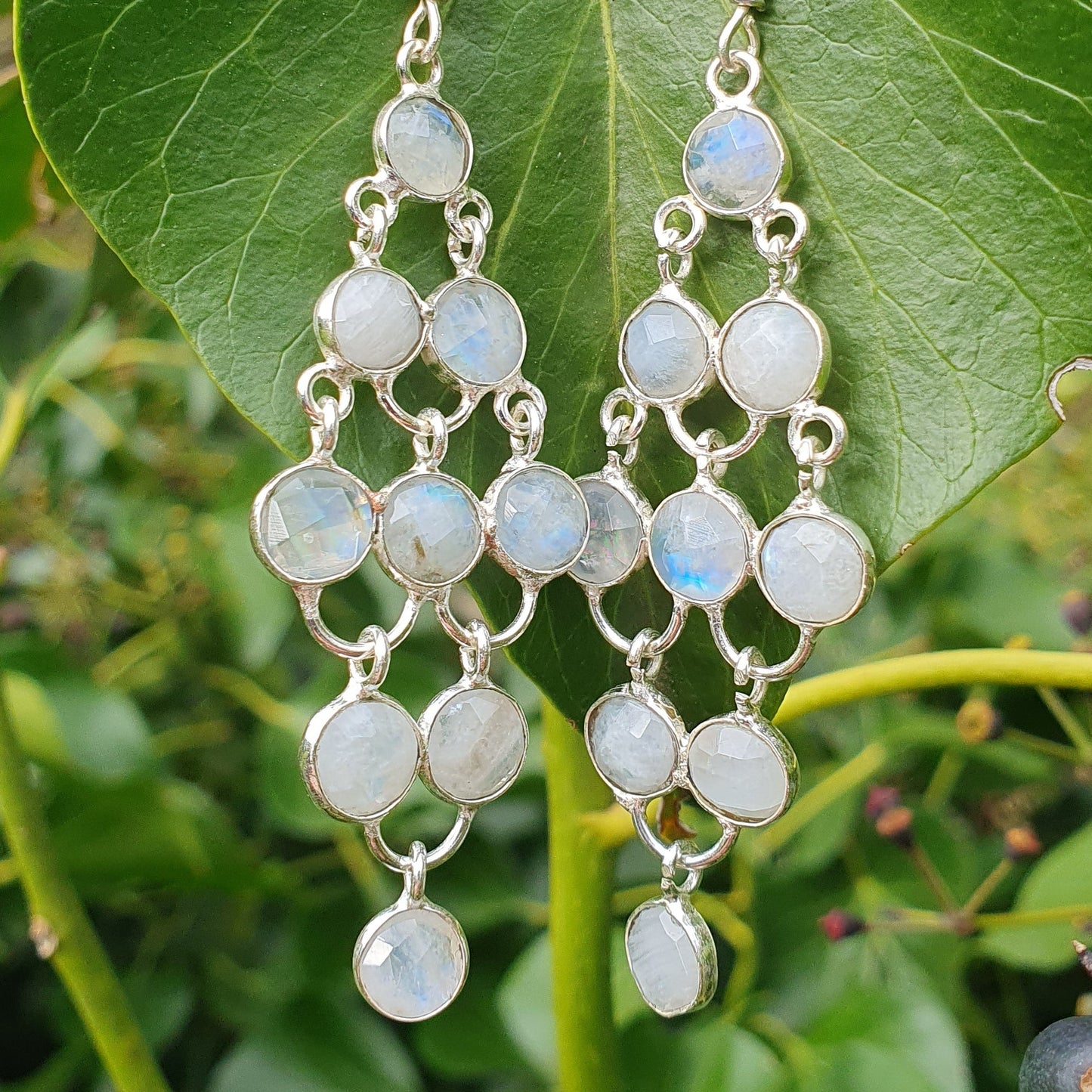 Sterling Silver Moonstone Chandelier Earrings