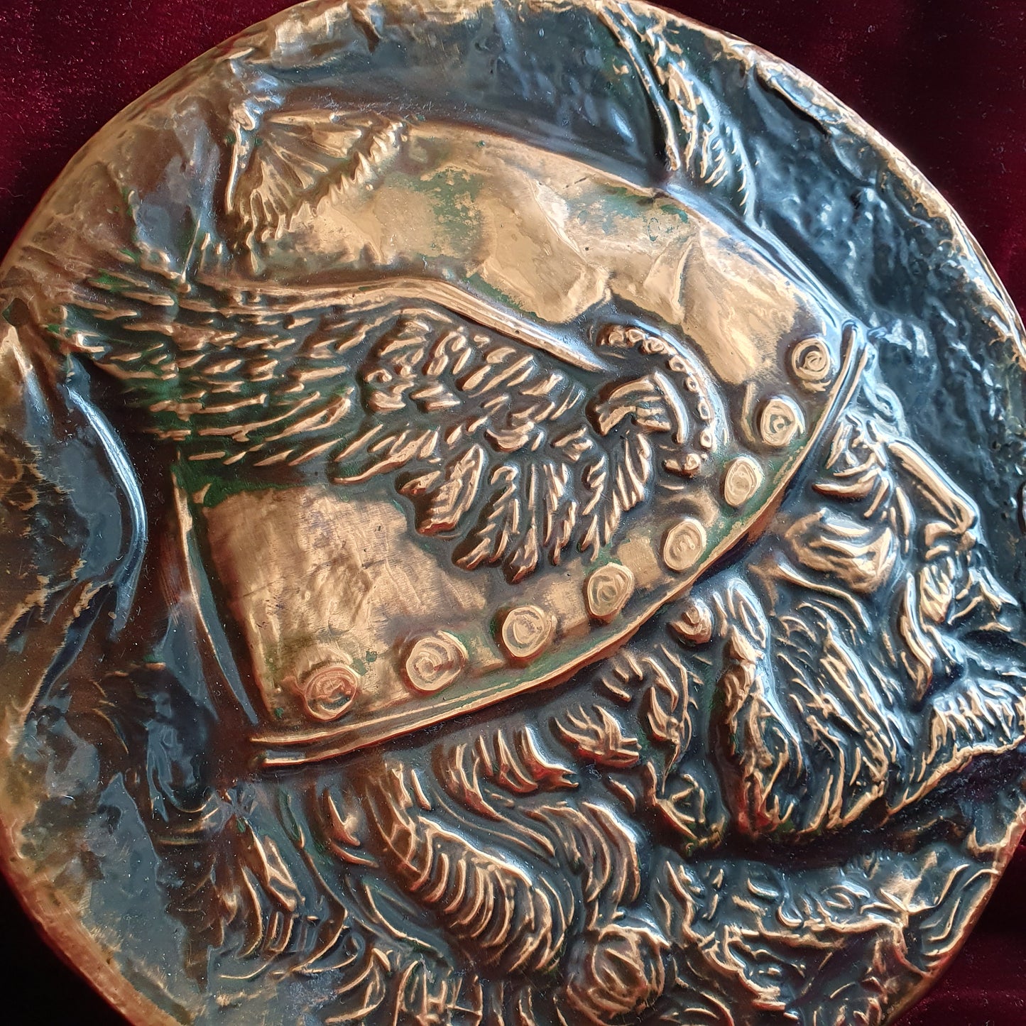 Vintage Copper Viking Warrior Wall Plaque 20cm