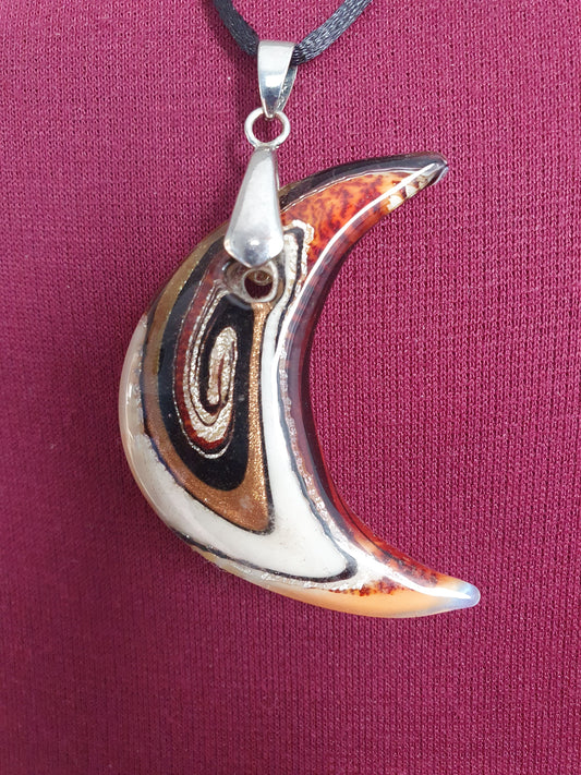 Murano-Style Crescent Moon Necklace with Sterling Silver – Made in Italy