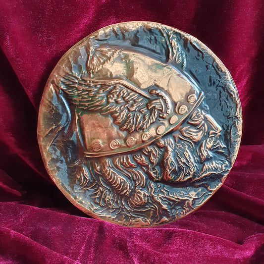 Vintage Copper Viking Warrior Wall Plaque 20cm