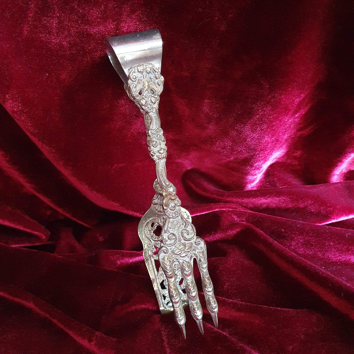 Vintage Ornate Bird Claw Serving Tongs
