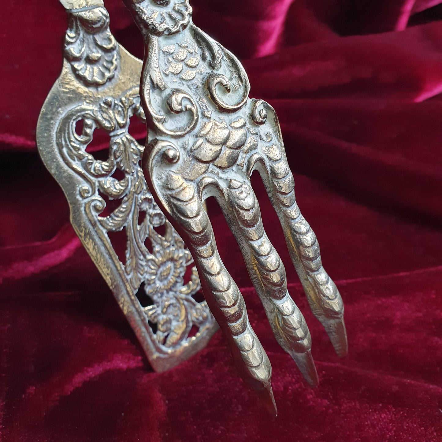 Vintage Ornate Bird Claw Serving Tongs