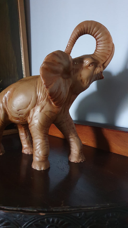 Vintage Faux Ivory Resin Elephant Sculpture