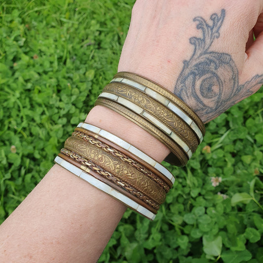Vintage Brass & Mother of Pearl Bangles - pair