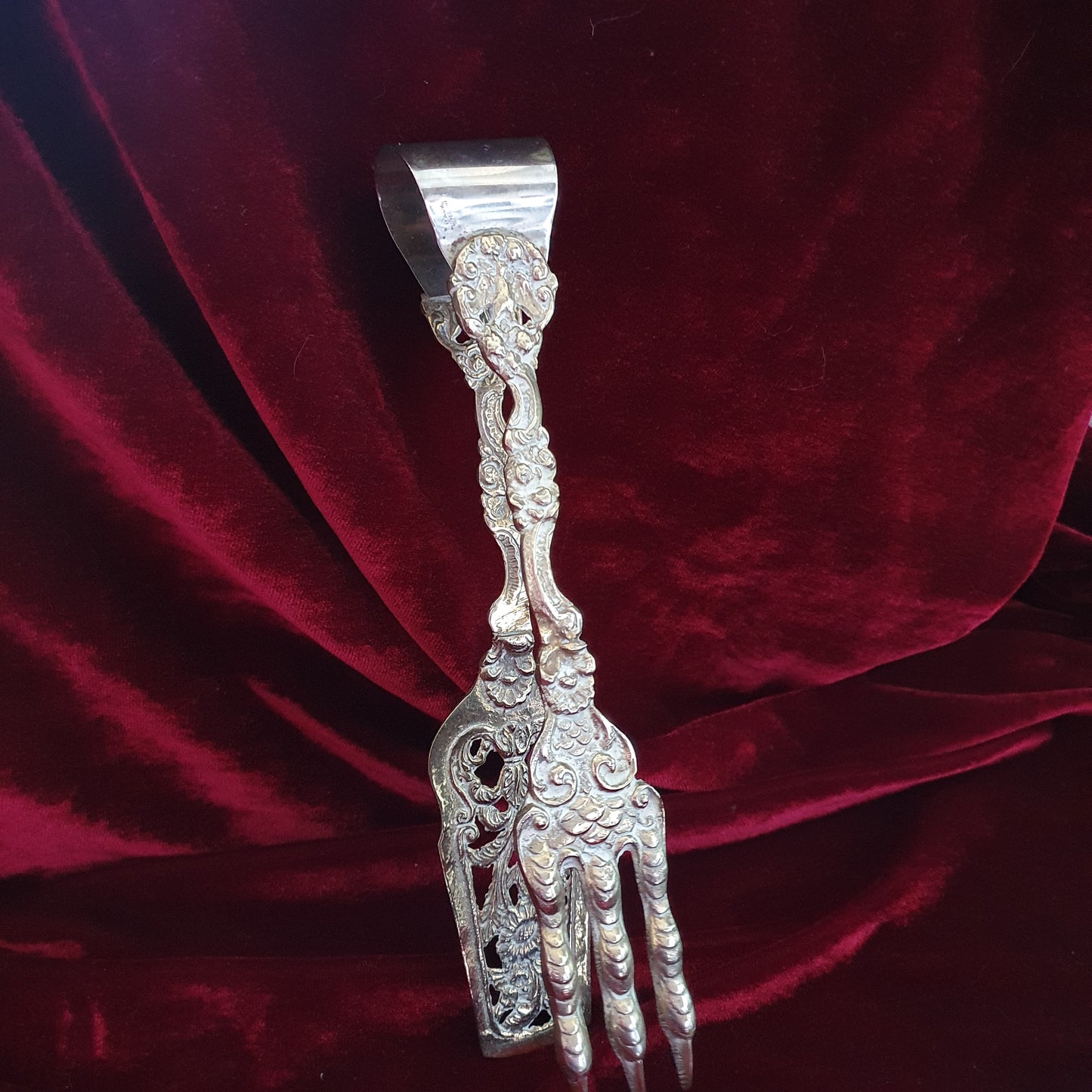 Vintage Ornate Bird Claw Serving Tongs