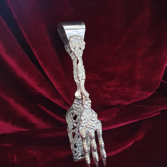Vintage Ornate Bird Claw Serving Tongs