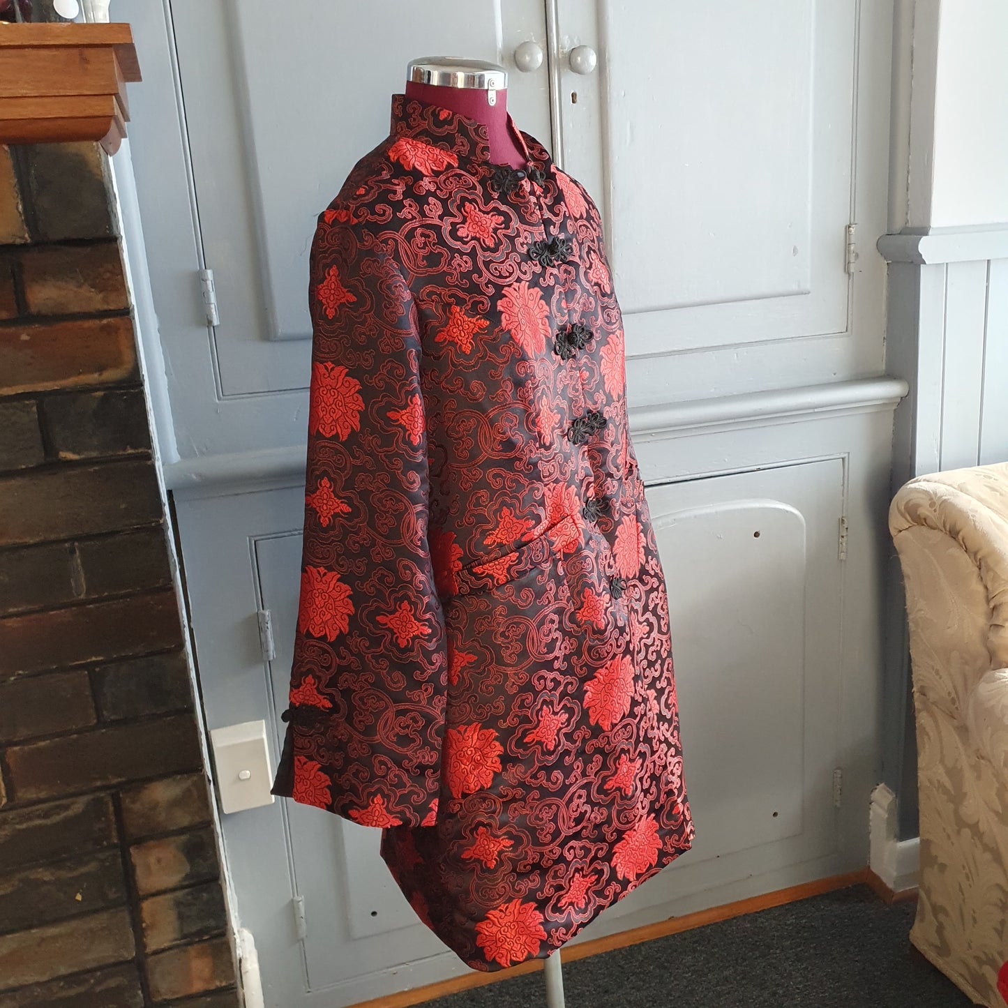 Red & Black Gothic Brocade Statement Jacket - size M