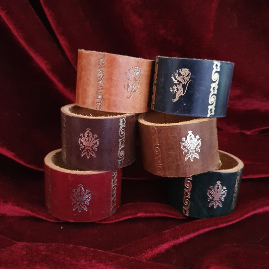 Vintage Leather Heraldic Napkin Rings – Set of Six