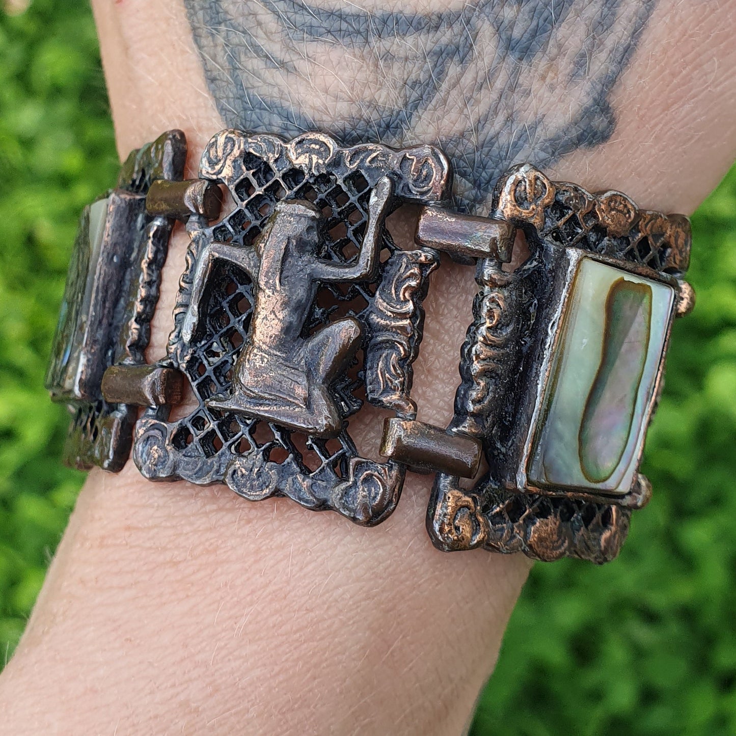 Vintage Egyptian Revival & Iridescent Shell Bracelet