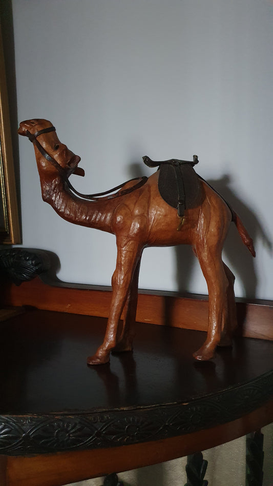 Vintage Leather Dromedary Camel Sculpture with Saddle