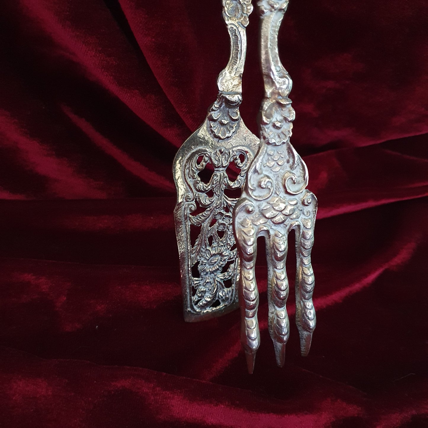 Vintage Ornate Bird Claw Serving Tongs