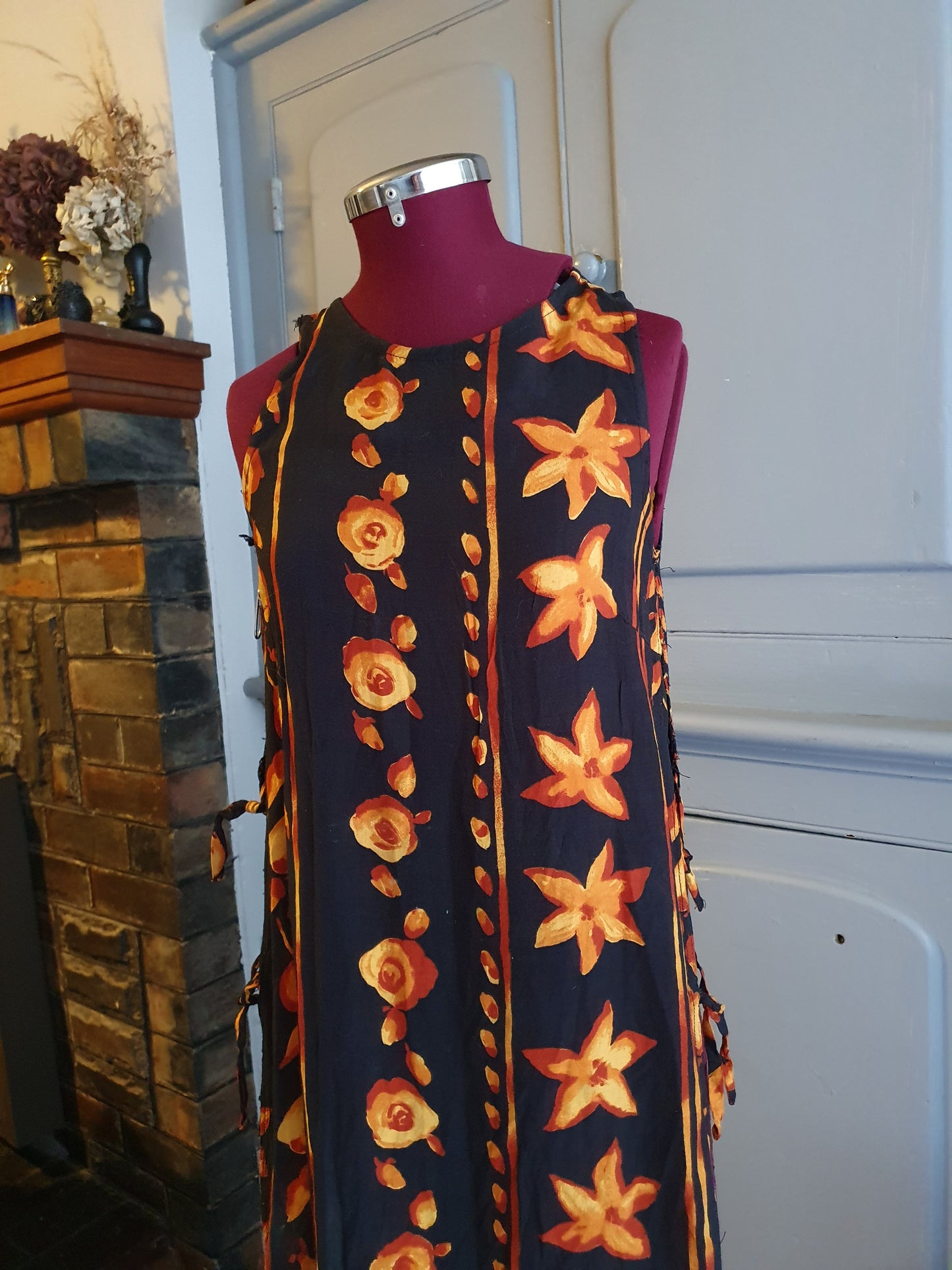 Handmade Tie-Side Boho Maxi Dress – Floral Print. Size 8-12