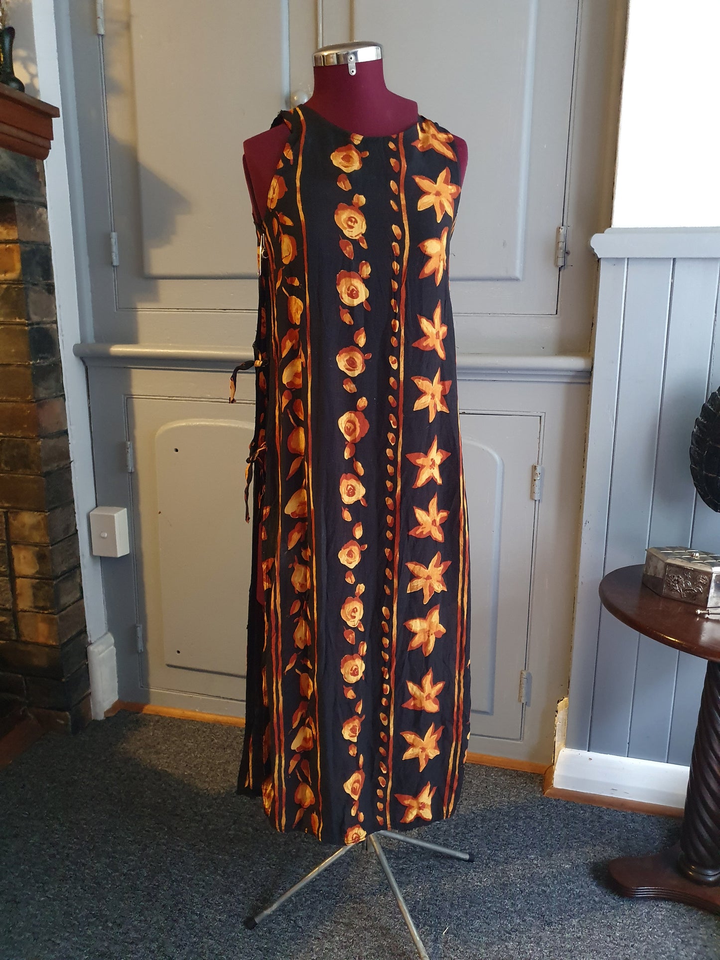 Handmade Tie-Side Boho Maxi Dress – Floral Print. Size 8-12