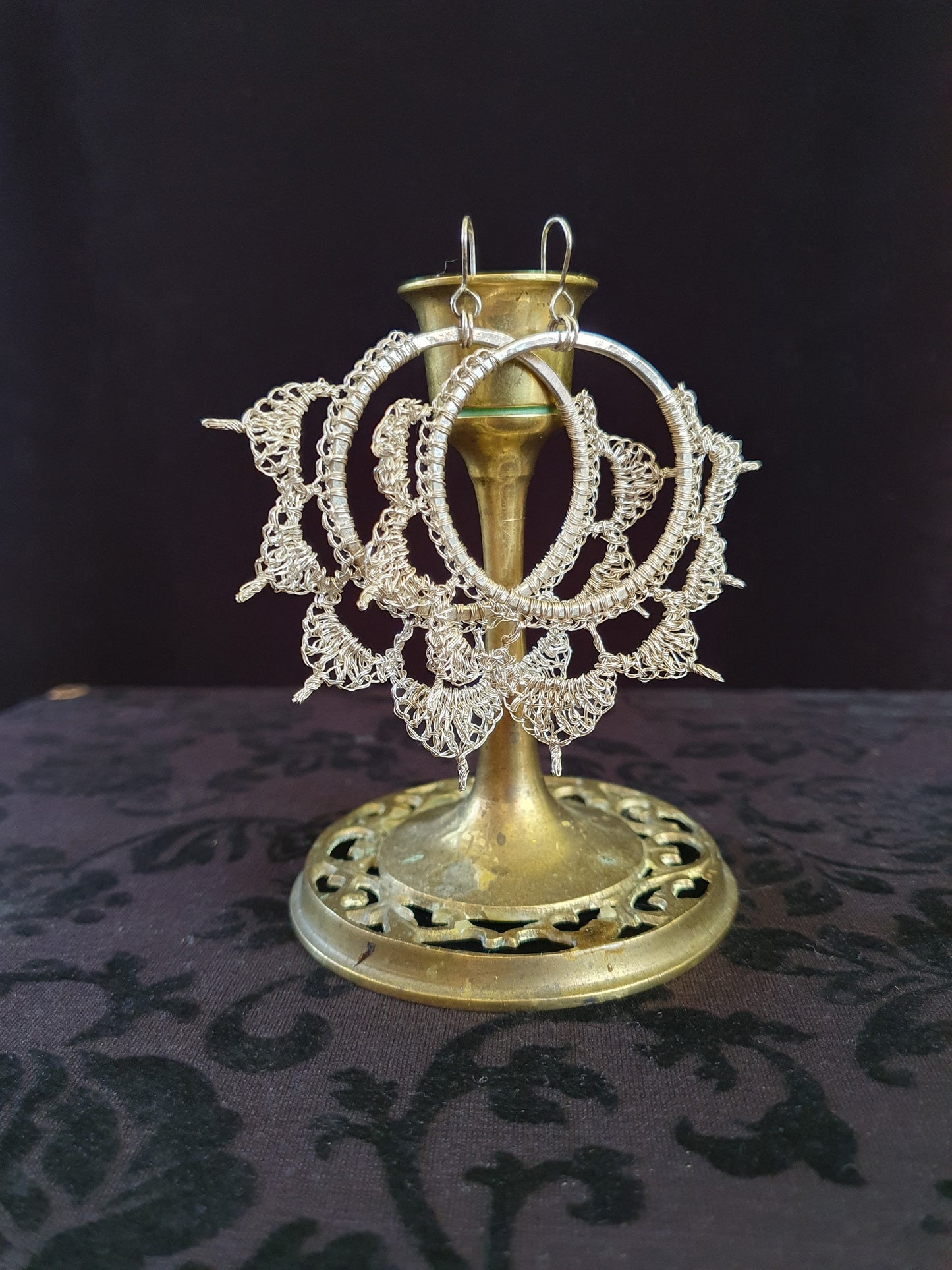 Vintage Sterling Silver Crochet Wire Hoop Earrings – Large Scalloped Statement Hoops (7.5cm)